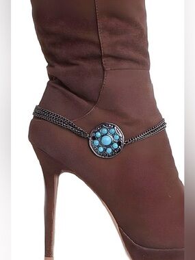 Waverly Silver Boot Chain with Turquoise Stones